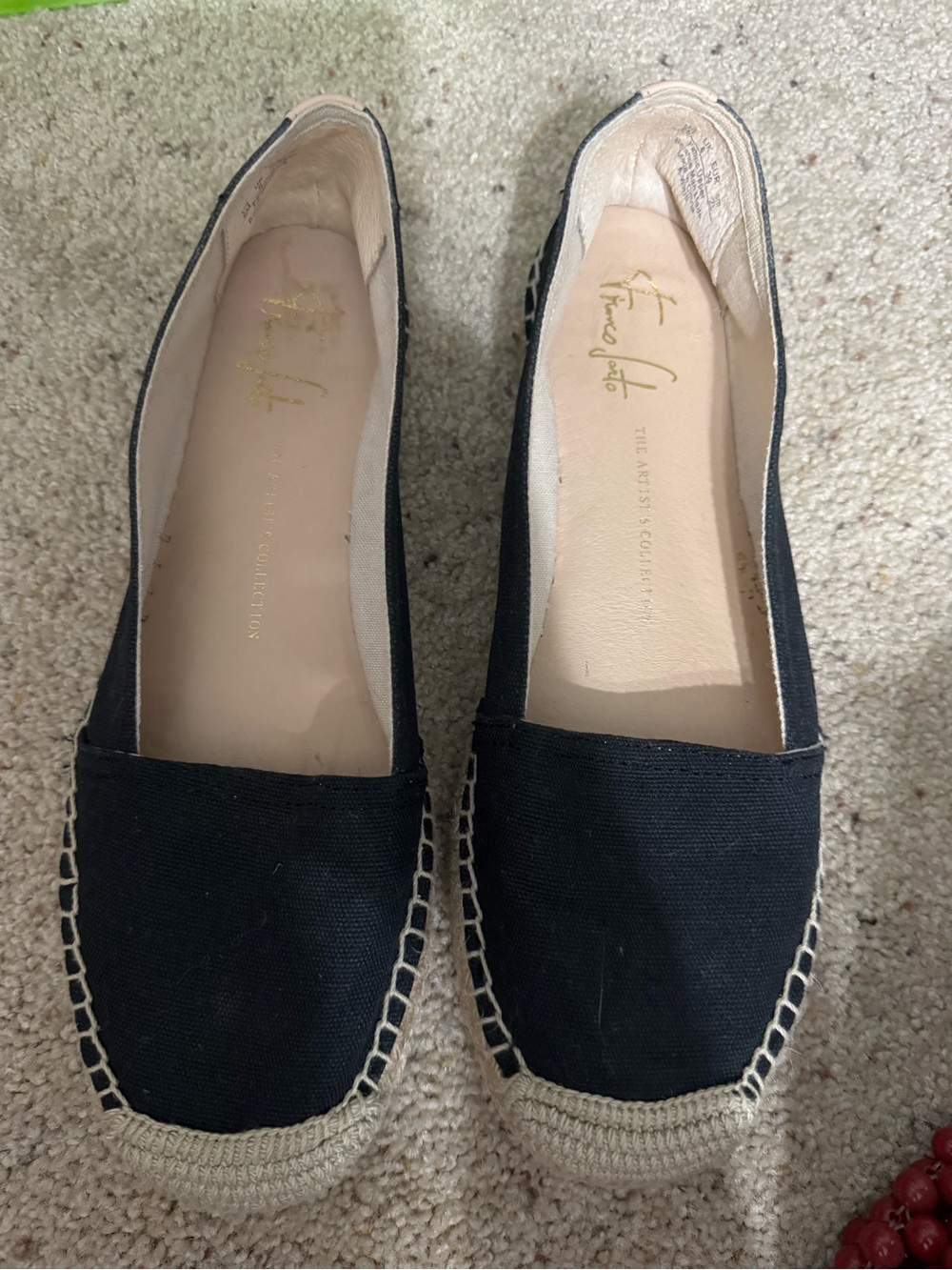 Franco Sarto Black Canvas Espadrille Flats with Natural Jute Trim